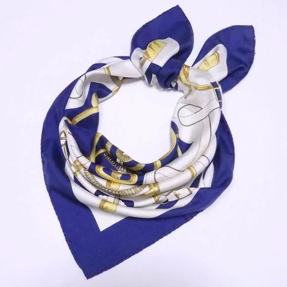 Auth HERMES Carre 90 Sellier Eperon d'Or Scarf Blue/White/Multicolor - Picture 6 of 12